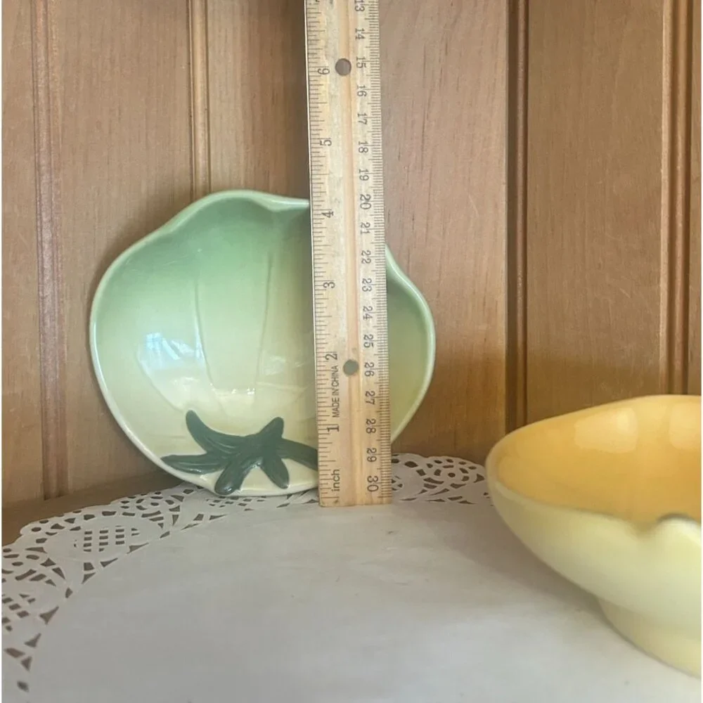 Set of 2 Williams Sonoma Tomato-Themed Ceramic Bowls Green Yellow Dips Appetizer